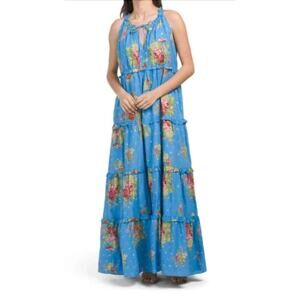 House of Harlow Maxi Dress Womens Small Tiered Blue Ruffle Cottage Hippie Garden